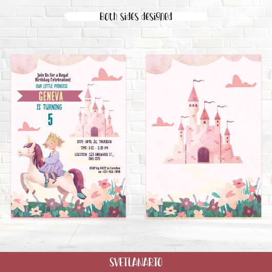 Prinses Rijden Eenhoorn Verjaardagsfeestje Uitnodi Kaart