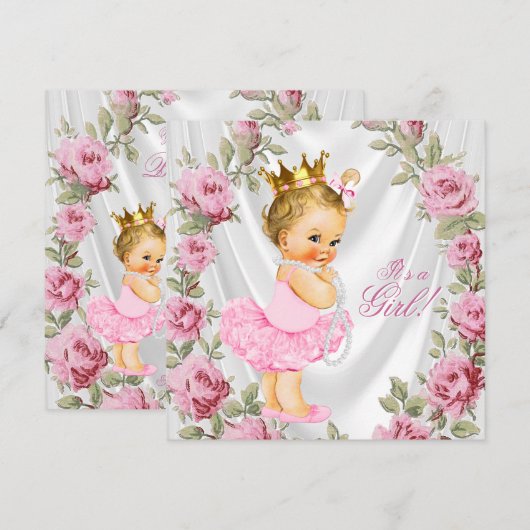 Prinses Roos Baby Shower Uitnodigingen (Voorkant / Achterkant)