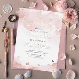  Prinses Roos Goud Meisjes Verjaardagsfeest Folie Uitnodiging