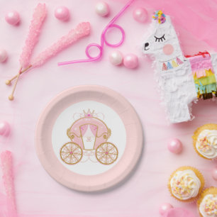 Prinses Royal Carriage Roze & Gouden Verjaardagsfe Papieren Bordje