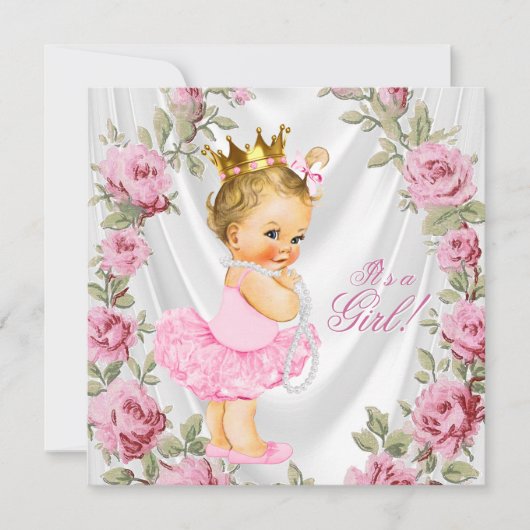Prinses Roze Baby Shower Uitnodigingen (Voorkant)