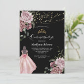Prinses Roze Bloemen Modern Quinceañera Kaart (Staand voorkant)