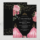 Prinses Roze Bloemen Twins Quinceañera Kaart (Voorkant / Achterkant)