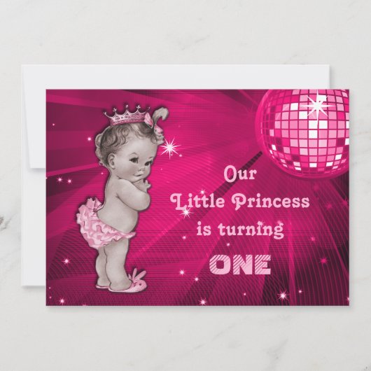  Prinses Roze Disco Ball 1e Verjaardag Kaart (Voorkant)