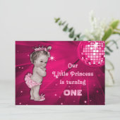  Prinses Roze Disco Ball 1e Verjaardag Kaart (Staand voorkant)