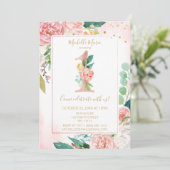 Prinses roze en gouden bloemen eerste verjaardag kaart (Staand voorkant)