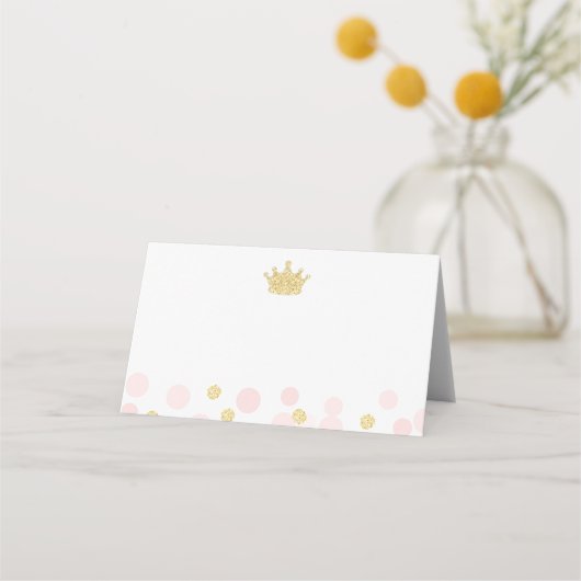 Prinses Roze en Gouden Glitter Confetti Eten Plaatskaartje (Voorkant)