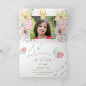 Prinses roze en gouden meisjes verjaardagsfeestje kaart (Binnen)