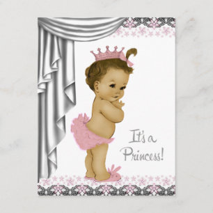 Prinses roze en grijs Baby Girl Shower Kaart