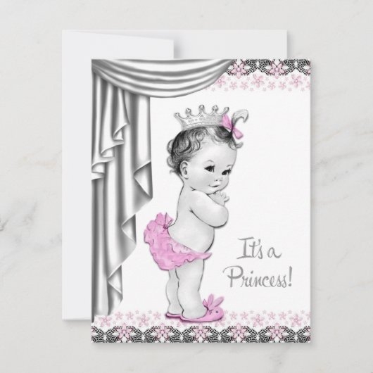Prinses roze en grijs Baby Girl Shower Kaart (Voorkant)