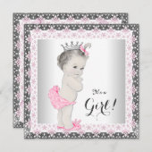  prinses roze en grijs Baby shower Kaart (Voorkant / Achterkant)