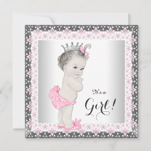  prinses roze en grijs Baby shower Kaart (Voorkant)