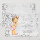  prinses roze en grijs doopsel kaart (Voorkant / Achterkant)