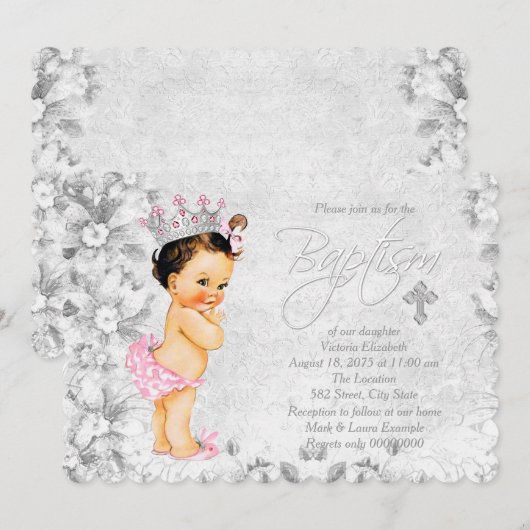 prinses roze en grijs doopsel kaart (Voorkant / Achterkant)
