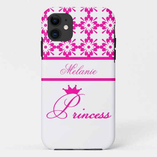 Prinses-Roze en Wit+Personaliseer Naam Case-Mate iPhone Case (Achterkant)