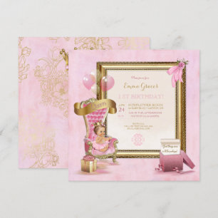 Prinses Roze Fluwelen Troon Gouden Kroon Verjaarda Kaart