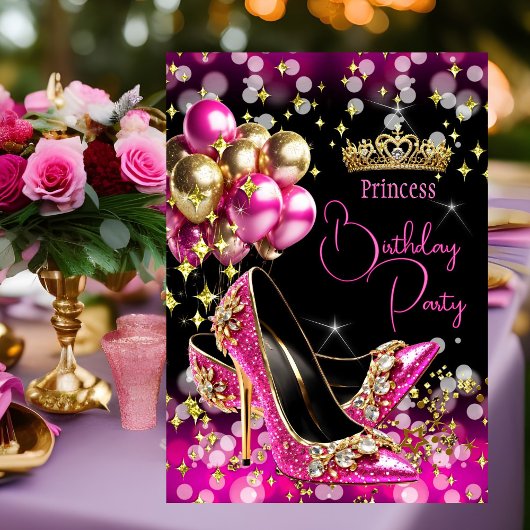 Prinses Roze Glitter Hakken Verjaardag Kaart