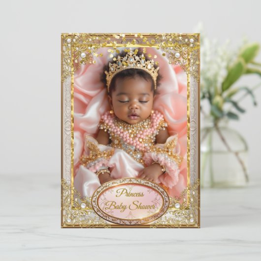 Prinses Roze Goud Baby Meisje Douche Etnische Pare Kaart (Staand voorkant)