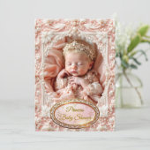 Prinses Roze Goud Baby Meisje Douche Parel Blond Kaart (Staand voorkant)