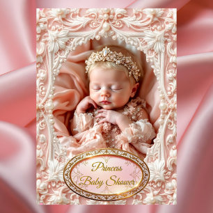 Prinses Roze Goud Baby Meisje Douche Parel Blond Kaart