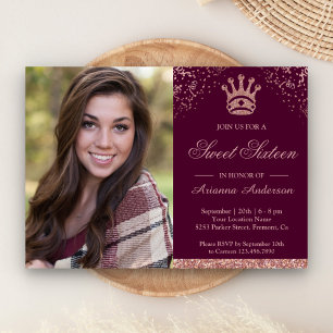 Prinses Roze Goud Glitter Foto Sweet Sixteen Kaart