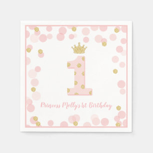 Prinses Roze Goud Glitter Kroon Eerste Verjaardag Servet