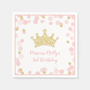 Prinses Roze Goud Glitter Kroon Verjaardag Servet