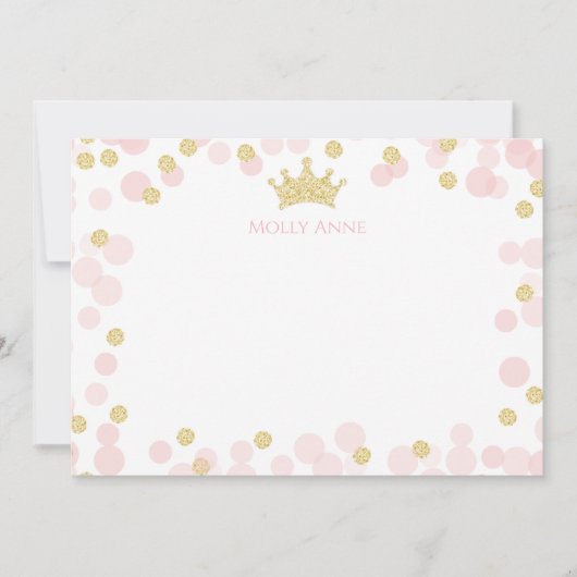 Prinses Roze Goud Glitter Stippen Briefpapier Notitiekaartje (Voorkant)