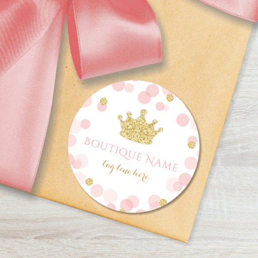 Prinses Roze & Goud Glitter Stippen Ronde Sticker