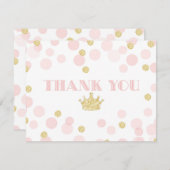 Prinses Roze & Gouden Glitter Dank u kaart (Voorkant / Achterkant)