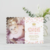 Prinses roze gouden glitter eerste verjaardag kaart (Staand voorkant)