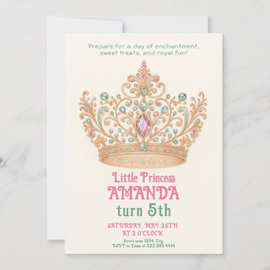 Prinses roze gouden kroon betoverende verjaardag kaart (Voorkant)