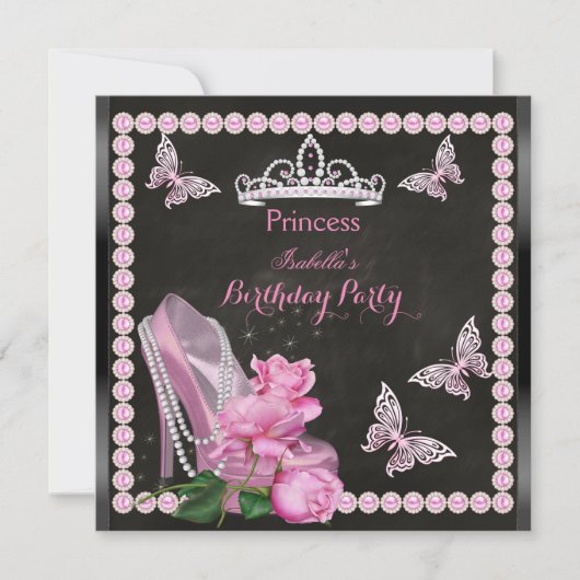Prinses Roze Hak Roos Parel Schoolbord Kaart (Voorkant)