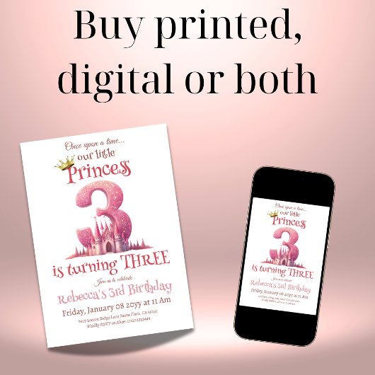 Prinses Roze Kasteel Derde 3e Verjaardag Kaart