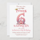 Prinses Roze Kasteel Meisje 6e Verjaardag Kaart (Voorkant)