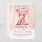 Prinses Roze Kasteel Meisje Zevende Verjaardag Kaart (Voorkant)
