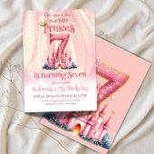 Prinses Roze Kasteel Meisje Zevende Verjaardag Kaart