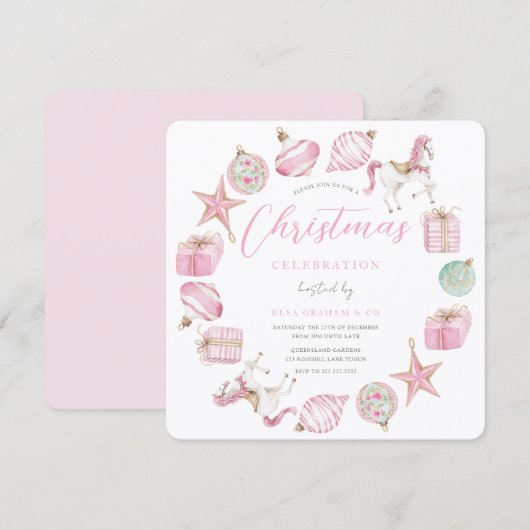 Prinses Roze Krans Kerstfeest Kaart (Voorkant / Achterkant)