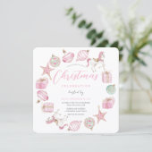 Prinses Roze Krans Kerstfeest Kaart (Staand voorkant)
