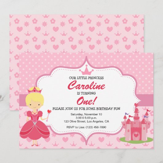 Prinses Roze Meisje Verjaardag Uitnodiging (Voorkant / Achterkant)