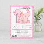 Prinses Roze Olifant 1e Verjaardagsfeestje Aangepa Kaart (Staand voorkant)