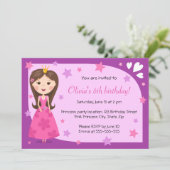 prinses roze paarse schattige meisjes verjaardag kaart (Staand voorkant)