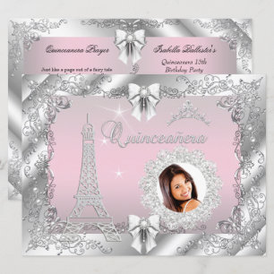 Prinses Roze Quinceanera Zilver Foto GROOT Kaart