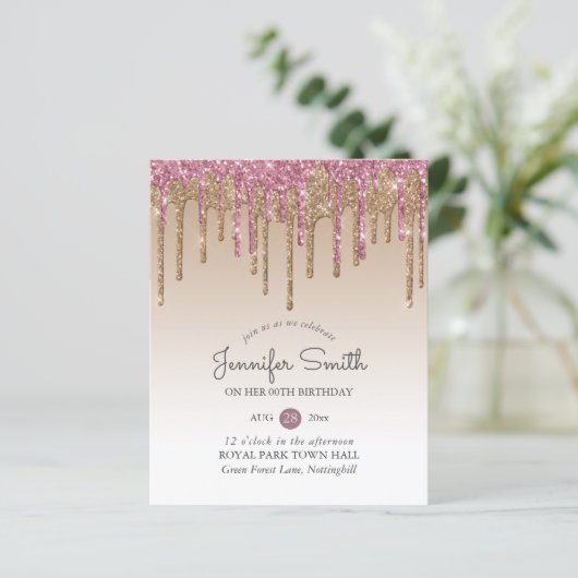 Prinses ROZE ROZE GOUD Drip Glitter ELKE VERJAARDA (Staand voorkant)