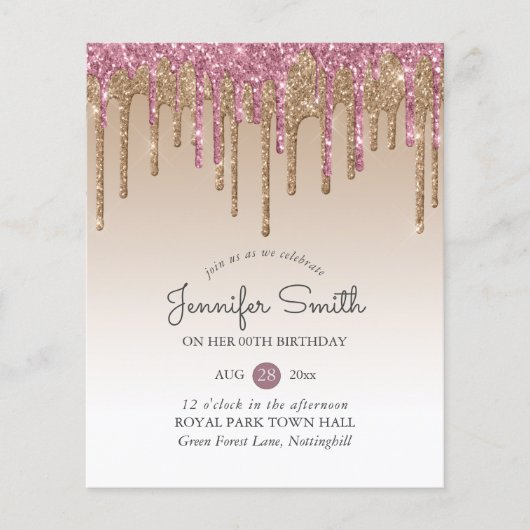 Prinses ROZE ROZE GOUD Drip Glitter ELKE VERJAARDA (Voorkant)