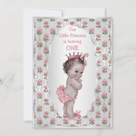 Prinses Roze Rozen Zilver Baby Verjaardag Kaart