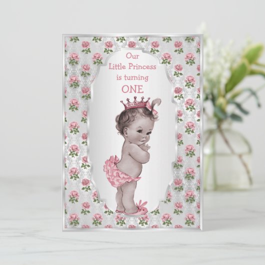  Prinses Roze Rozen Zilver Baby Verjaardag Kaart (Staand voorkant)