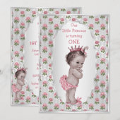  Prinses Roze Rozen Zilver Baby Verjaardag Kaart (Voorkant / Achterkant)