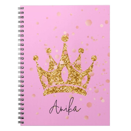 prinses roze tiara glitters notitieboek (Voorkant)