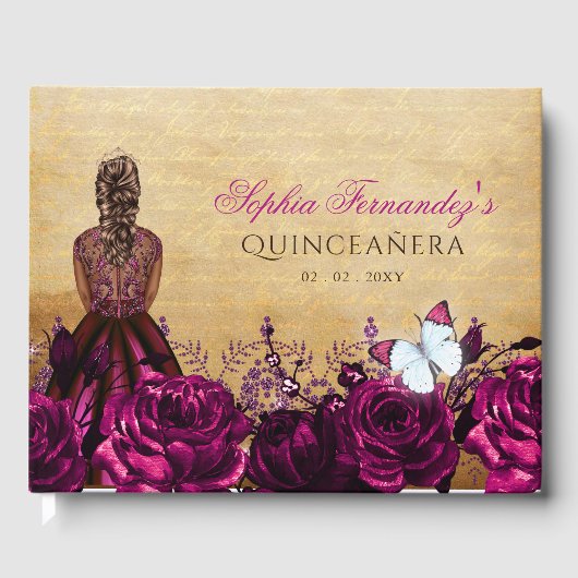 Prinses Roze Vlinder Quinceañera Vintage  Gastenboek (Voorkant)